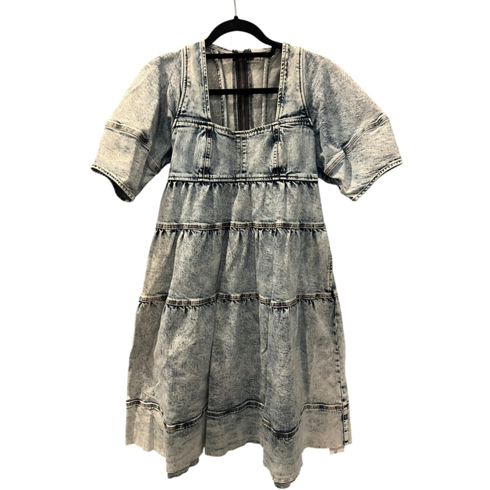 Ulla Johnson Denim Blue Jeans Dress Washed Out Acid Size 8 Square Neck $510 - Picture 5 of 13